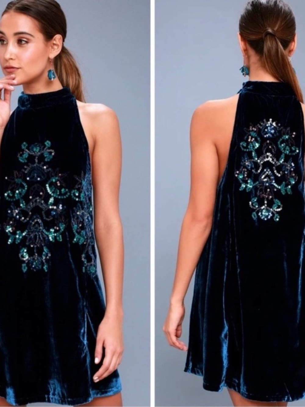 Free People Sequined Blue Velvet Dress.